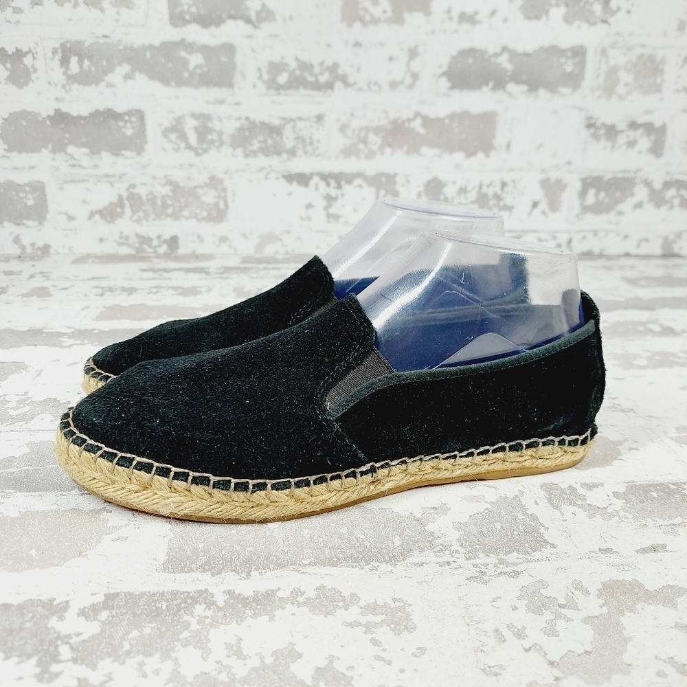 Free People Black Suede Slip On Elastic Gore Flat Espadrilles K422